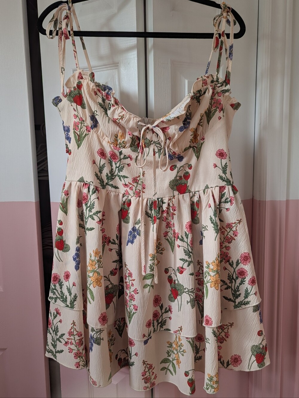Cider Cream Floral Tie-Shoulder Tiered Dress